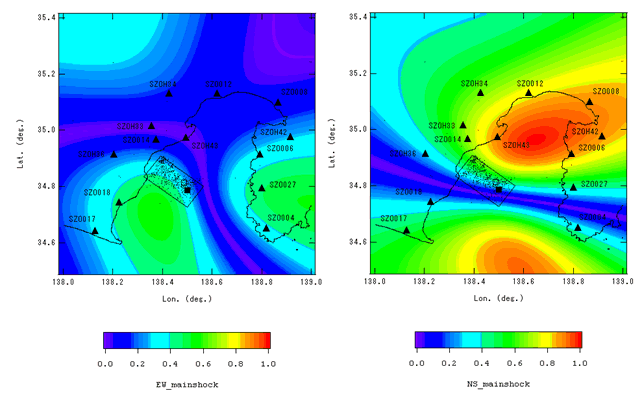 図-2　気象庁の震源位置にF-netのCMT解を置いた場合の理論的なラディエーション係数