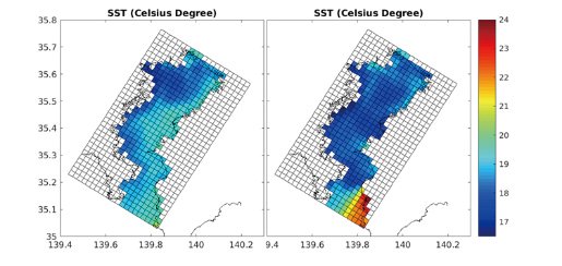 Left: numerical calculation model; right: data assimilation modelの画像