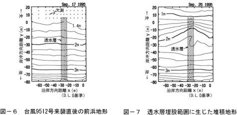 台風9512号来襲直後の前浜地形、透水層埋設範囲に生じた堆積地形の画像